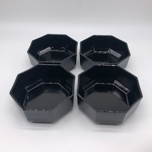 Arcopal France Octime octagonal black milk glass opaline hardened bowls, bowls, granola breakfast dishes. Set of 4.
