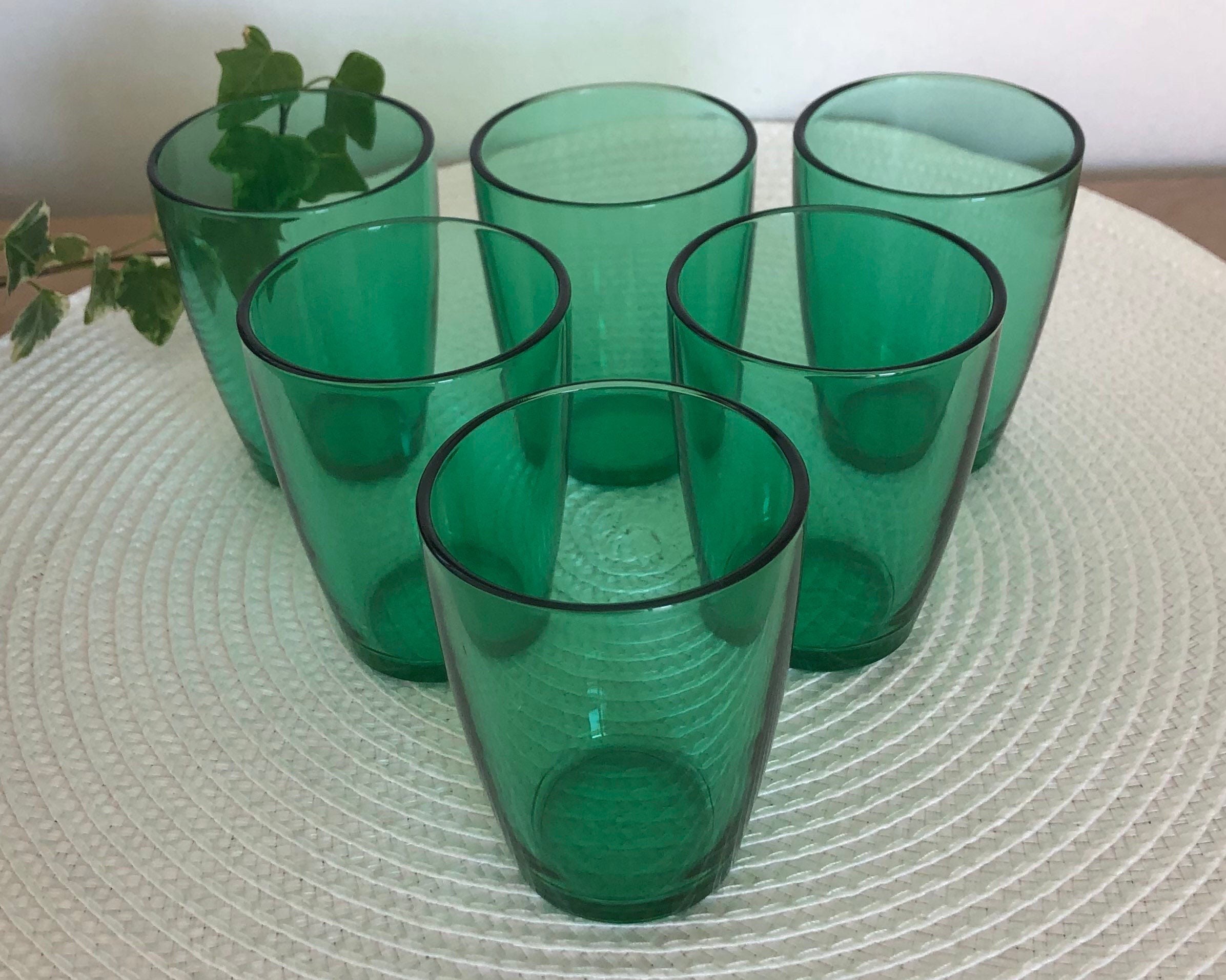 6 GLASSES 8 Cl Retro Emerald Green Tempered Glass Arcoroc France 