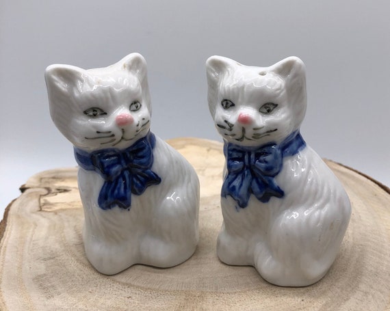Stoffig chirurg pijpleiding Vintage witte keramiek peper en zoutstel katten poezen - Etsy België