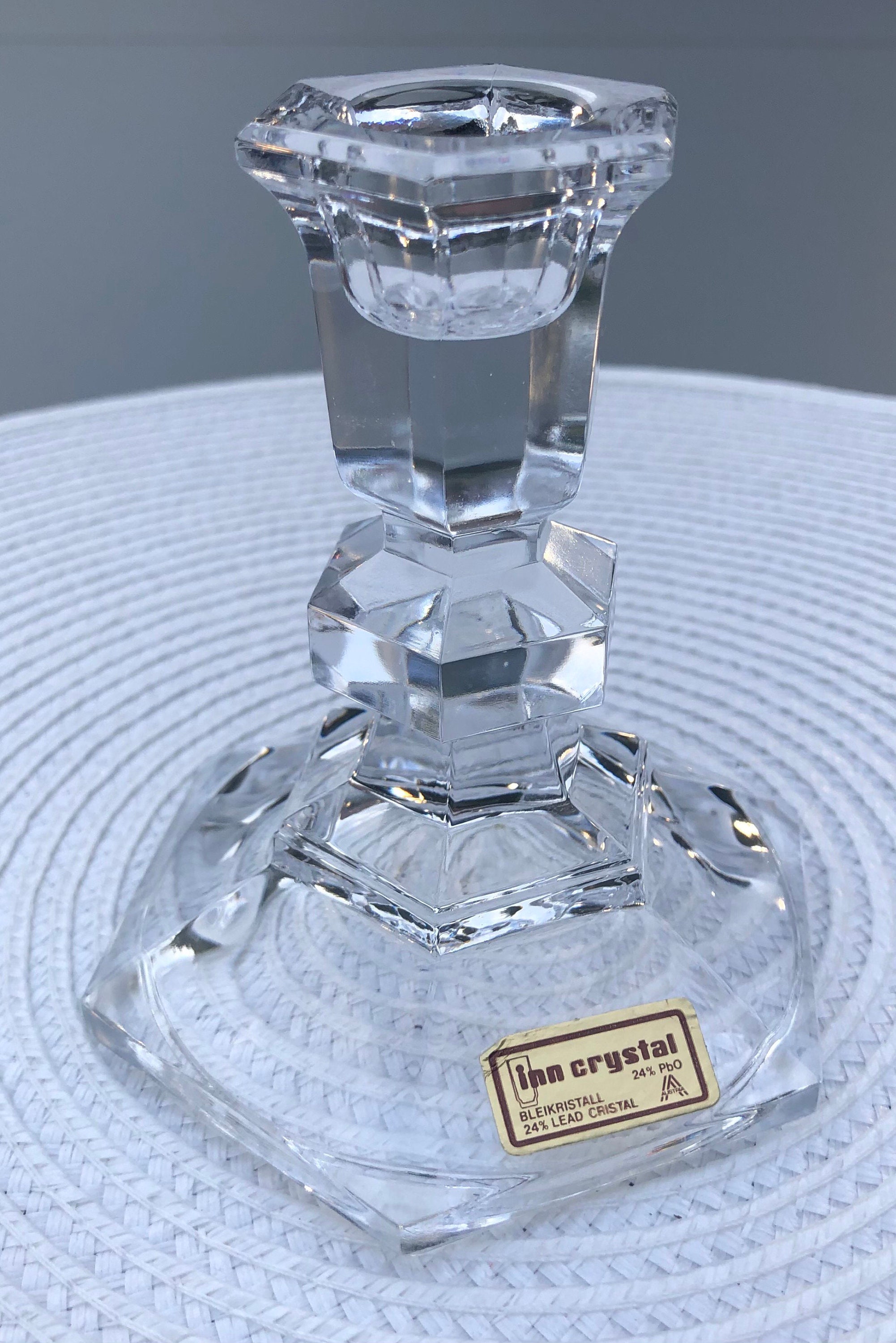 INN Bleikristall Candlestick, Candle Holder, 24 Lead Crystal. Octagon