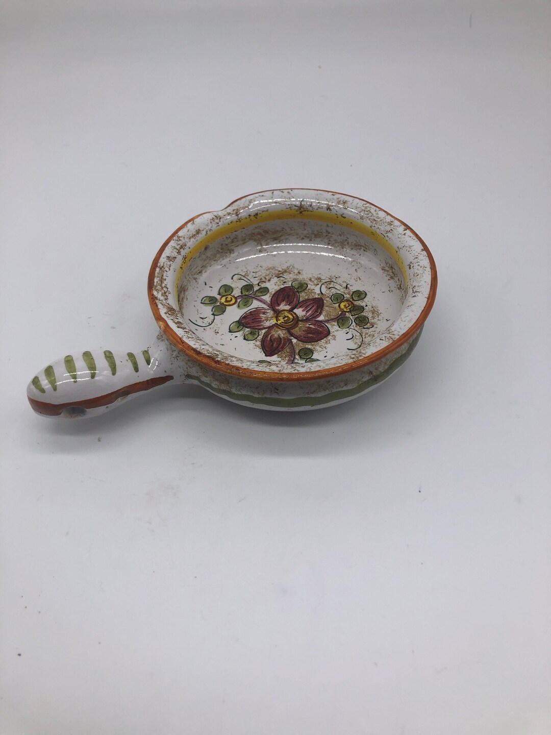Ars Deruta Italy, Ceramic Bowl With Handle, Hand-painted With Floral ...