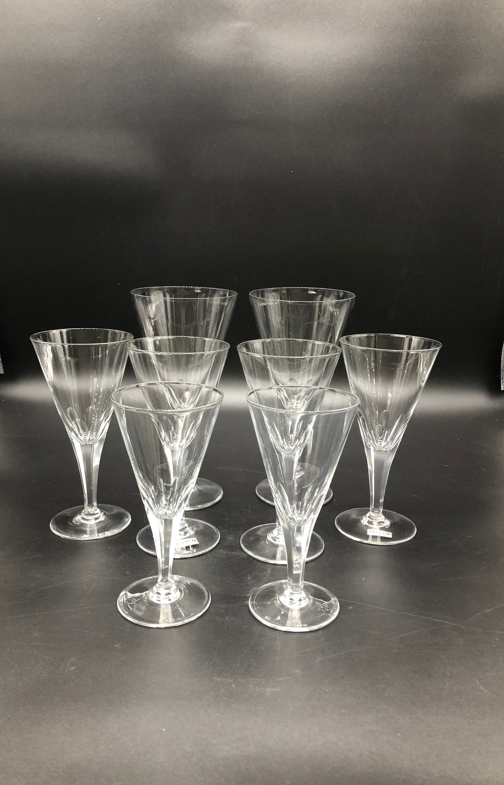 Eight Vintage Lead Crystal Footed Wine Glasses, Diamond and Ribs