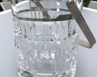 vintage French crystal Champagne bucket, ice bucket, art deco style, with metal handle. 1970's.