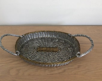 Corbeille à Pain Métal Argenté Oblongue | Panier Vintage État Correct