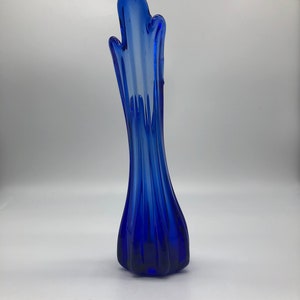Vintage cobalt blue glass vase tulip edge vase ruffled edge swirl neck drawn glass MCM