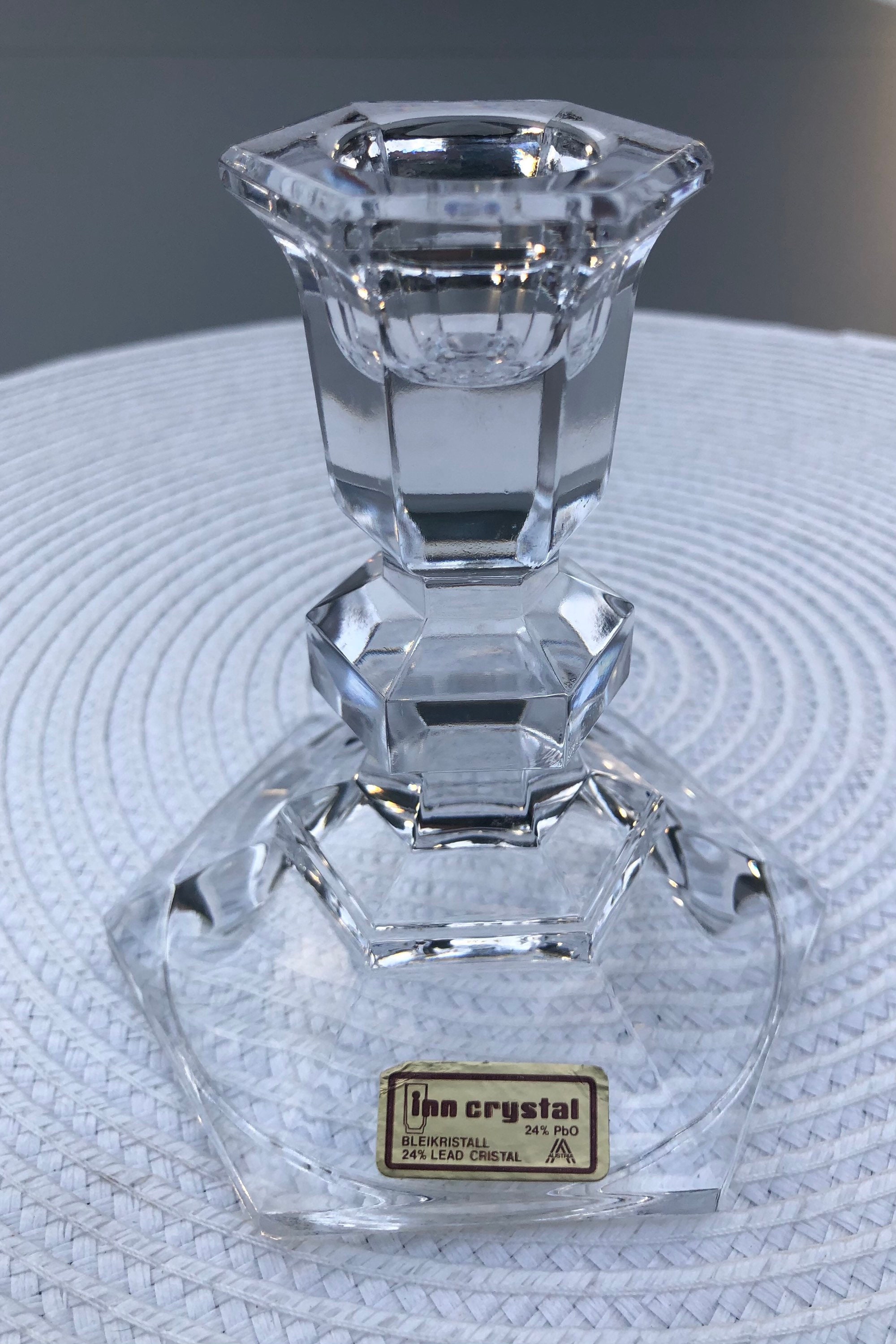 INN Bleikristall Candlestick, Candle Holder, 24 Lead Crystal. Octagon