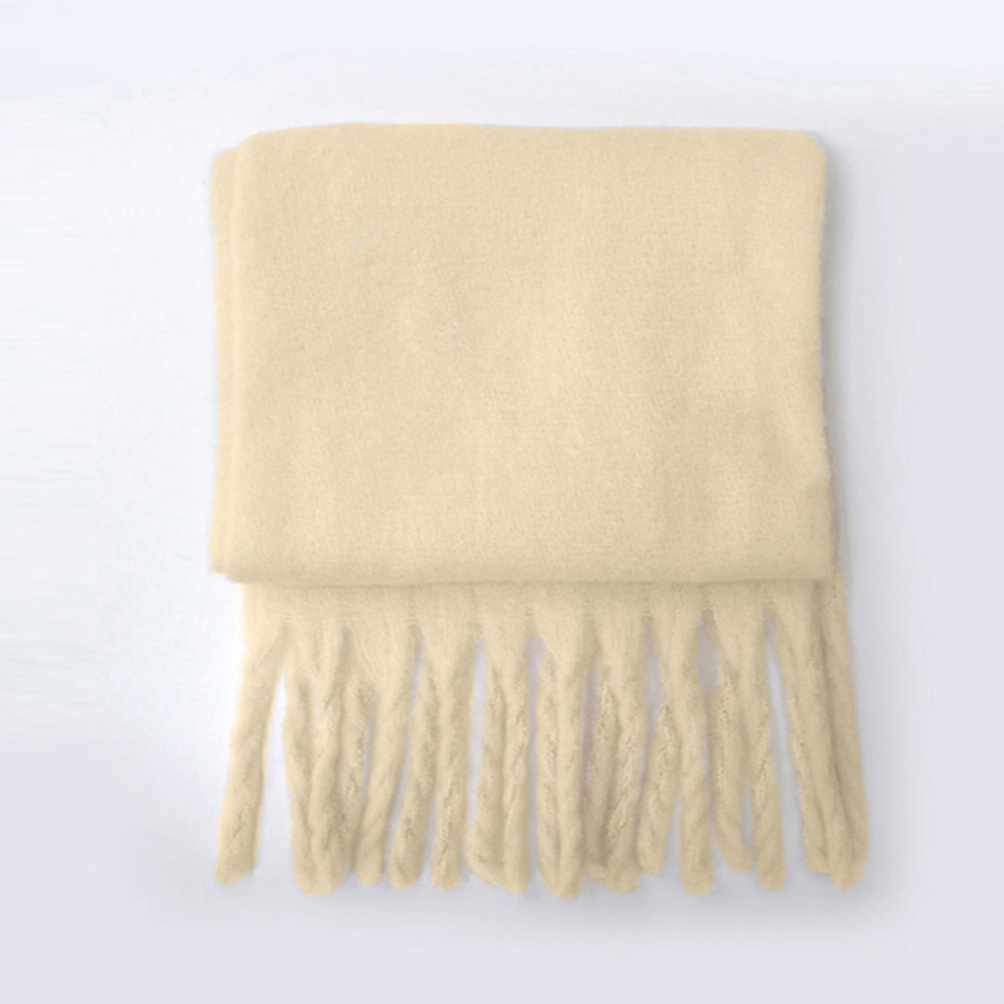 1pc Solid Color Dual-color Faux Cashmere Long Scarf With Tassels