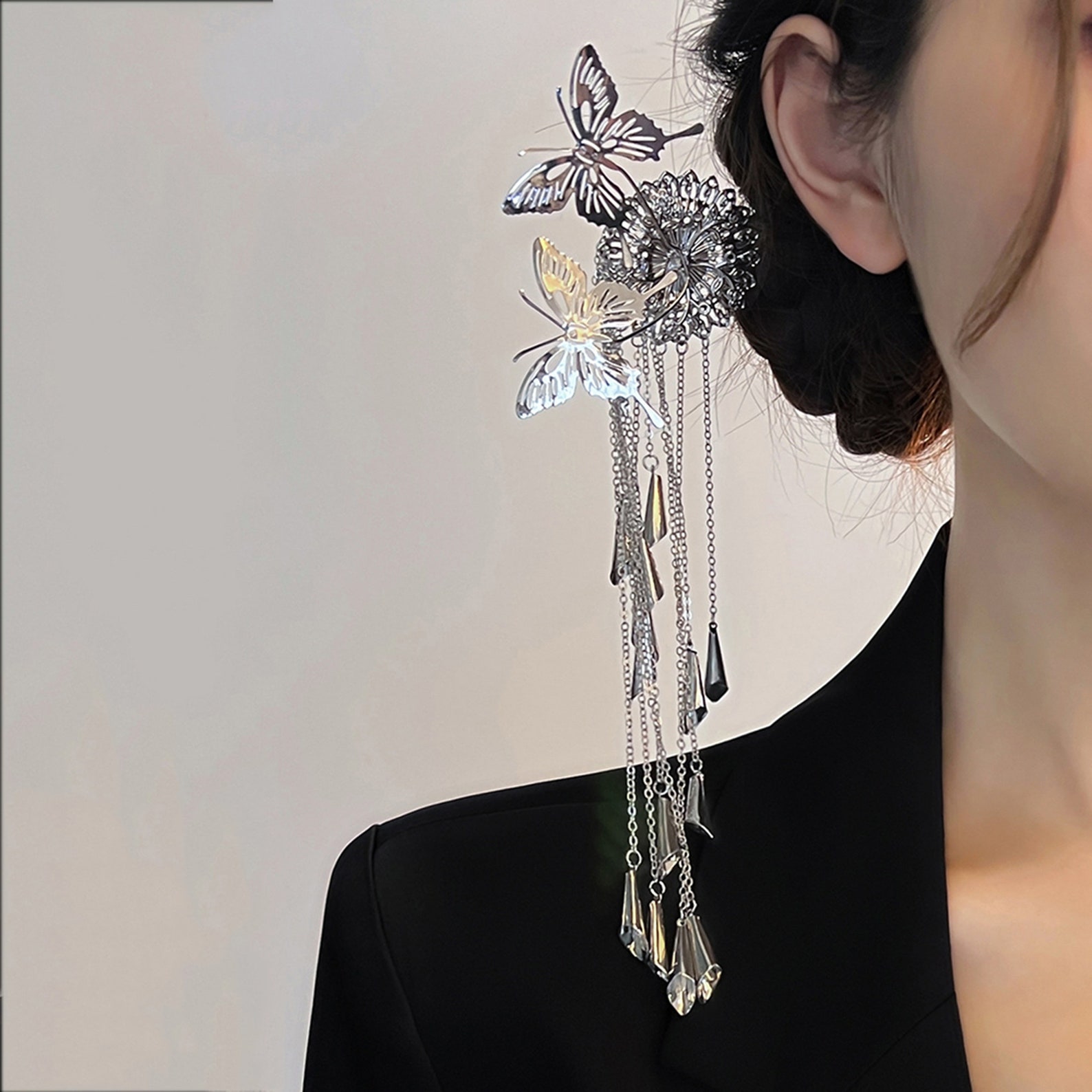Butterfly Tassel Hair Stick Metal Butterfly Hairpin Ushaped Etsy