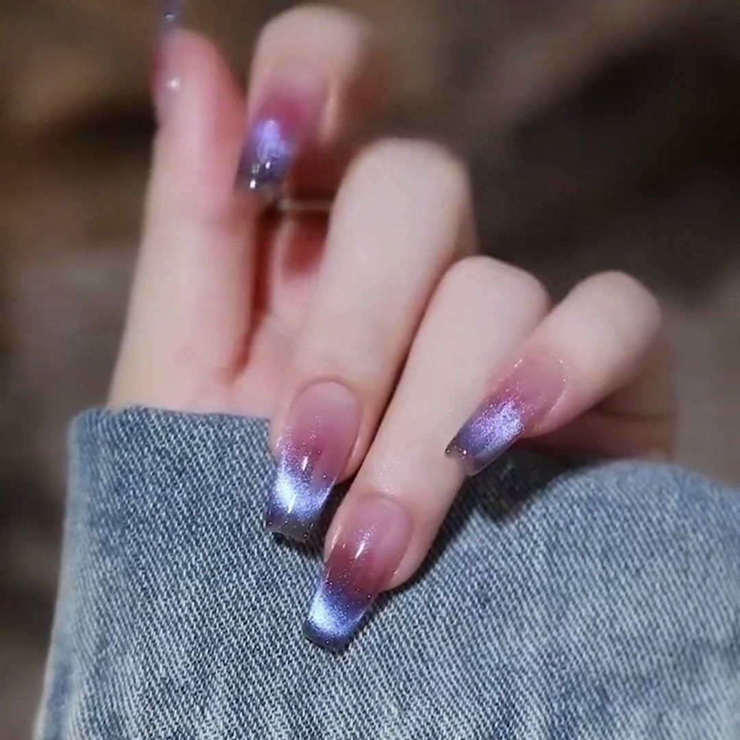 Purple Cat Eye Nails Fashion Nail Patch Finished Handmade - Etsy