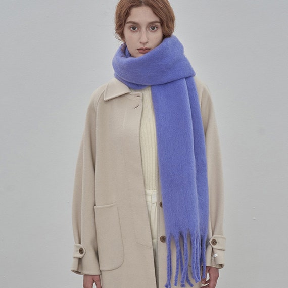 Solid Color Fringe Scarf Mohair Scarf Blue Scarf Warm - Etsy
