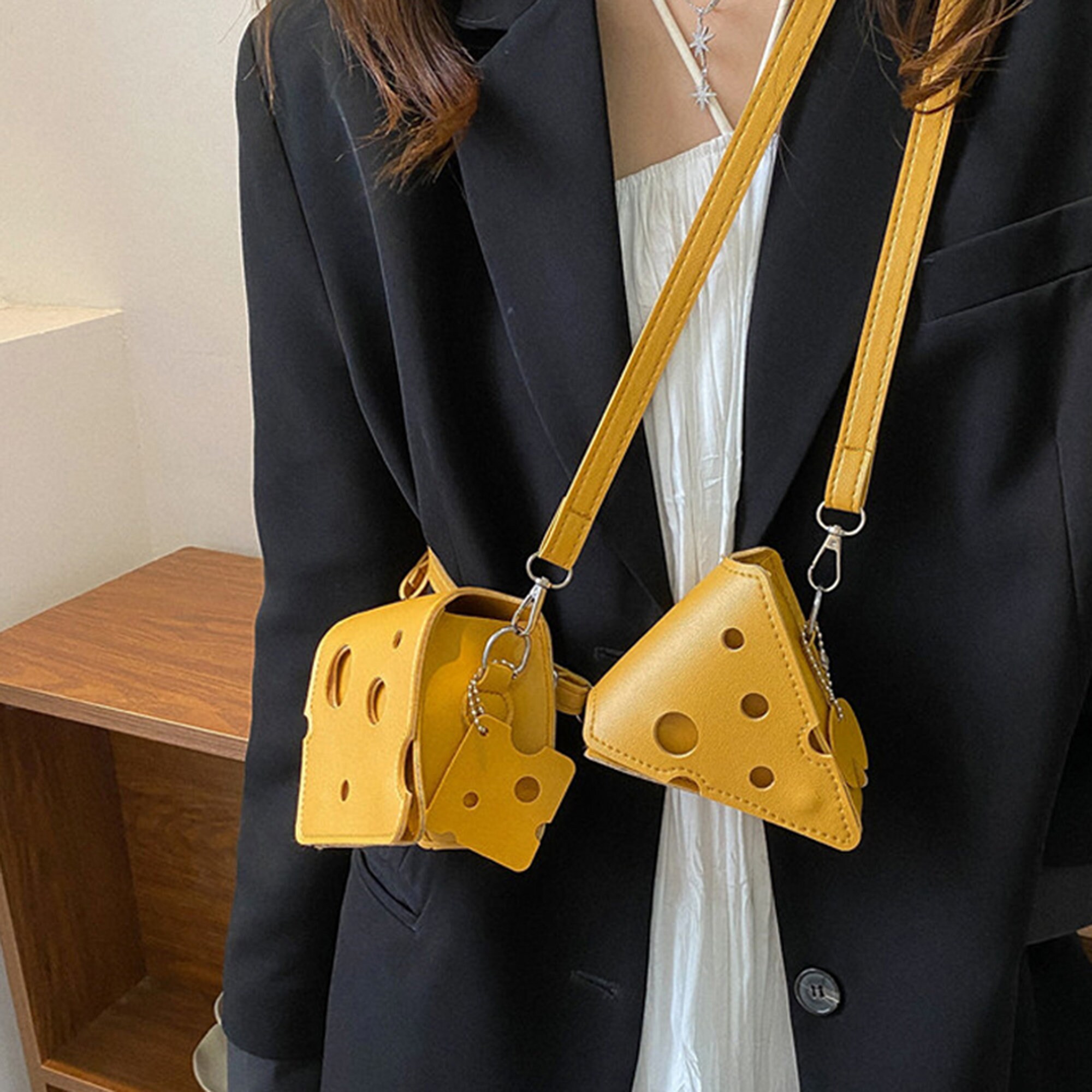 Fashion Messenger Bag Cheese Triangle PU Satchel Bags for Daily