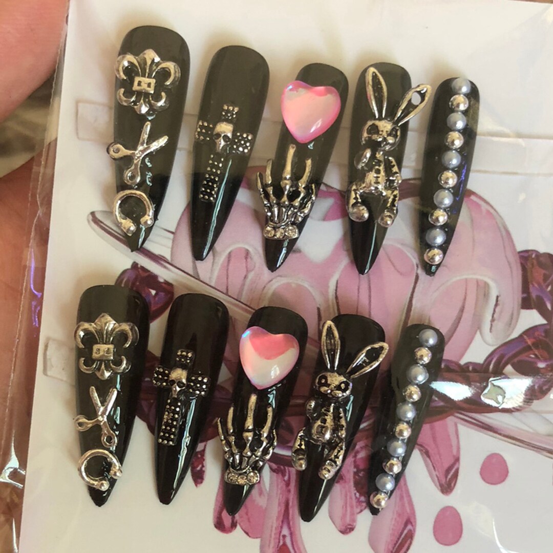 Chrome Hearts Full Coverage Nails Nail Patches Black Metal Etsy Il 1080xN.3986799831 Ro1d