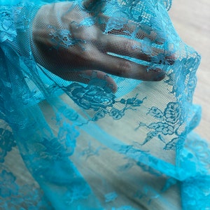 Blue non elastic lace with cotton 76cm-Lace for poncho making kit DIY-Garment &lingerie lace-Crafts sewing 76cm (29.9 in) wide-for pareo
