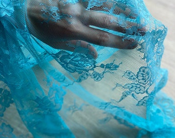 Blue non elastic lace with cotton 76cm-Lace for poncho making kit DIY-Garment &lingerie lace-Crafts sewing 76cm (29.9 in) wide-for pareo