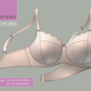 Plus Size Bra Sewing Pattern PDF • Underwire Bra with Side Support for Full Bust • Sizes 32–46 C–J • DIY Lingerie • Instant Download