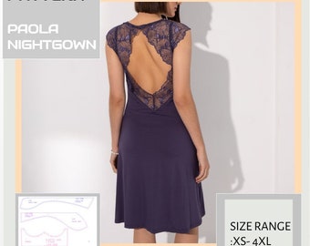 Lace Open Back Slip Dress Sewing Pattern: Women's Nightgown (S-4XL) (PDF Pattern)