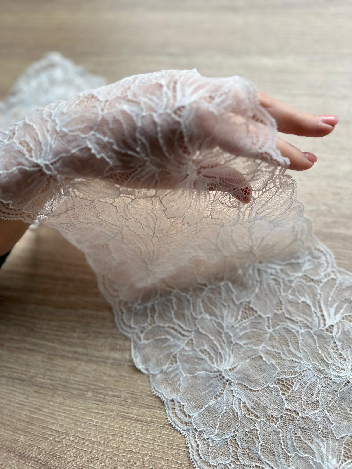 Ivory stretch lace with cotton 16m - Stretch lace for bra making kit DIY - Garment & lingerie lace-Crafts sewing 16cm (6.3 in) wide