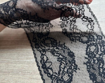 Black stretch lace 19 cm - Stretch lace for bra making kit DIY - Garment & lingerie lace-Crafts sewing 19cm (7,48 in) wide-graphic ornament