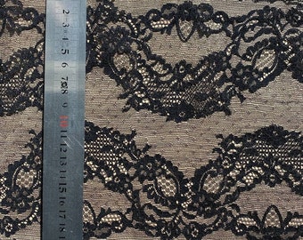 Black Leavers Lace Fabric - 20cm Wide Stretch Lace