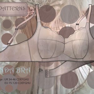 Patrón de costura de sujetador Amanda Plus Size - Descarga instantánea en PDF - Patrón de sujetador minimizador / 32-46CDEFGHIJ / EU 70-120CDEFGHIJ / Ajuste perfecto para bustos grandes