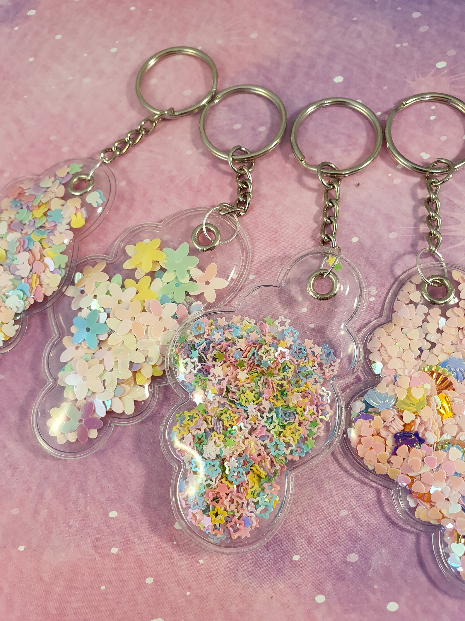 Cute Kawaii keychain with shaker charm Pastel sequin keyring Etsy