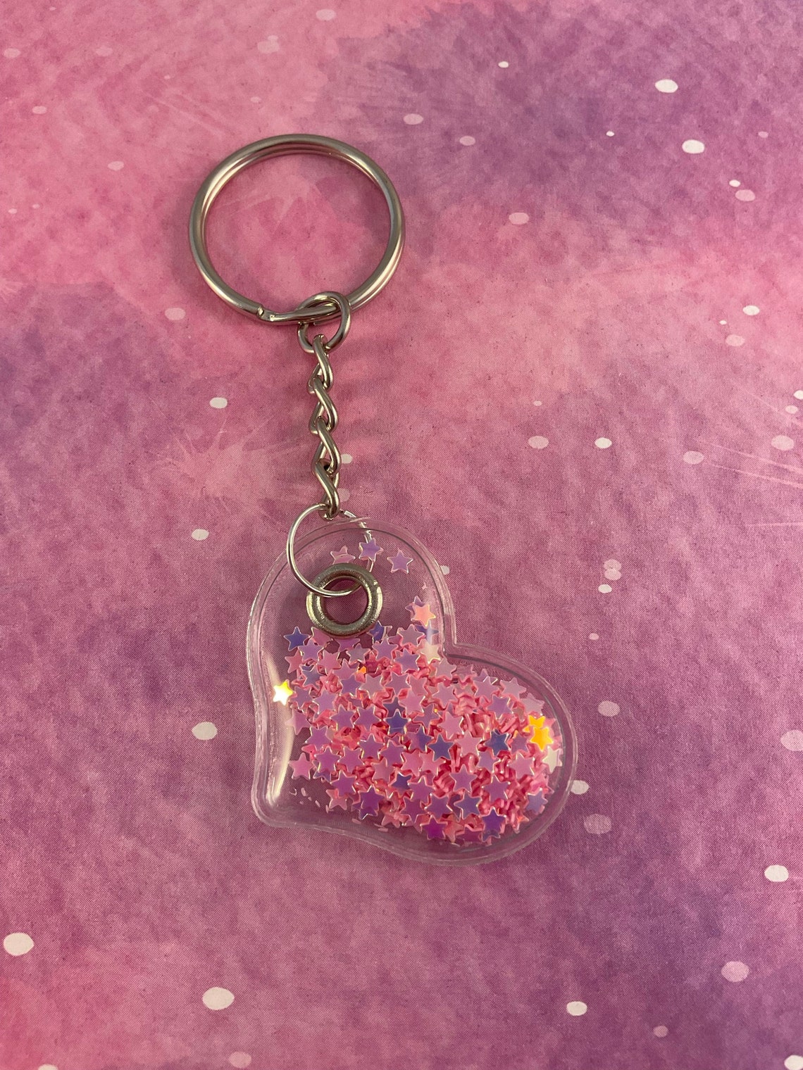 Cute Kawaii keychain with shaker charm Pink Kawaii sequin | Etsy