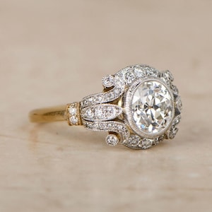 10kt Gold Ring, 1.75ct Round Moissanite Diamond Vintage Art deco Ring, Antique Ring, Vintage Ring, Engagement Ring, Moissanite Ring