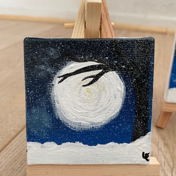 Tableau miniature acrylique sur toile pleine lune