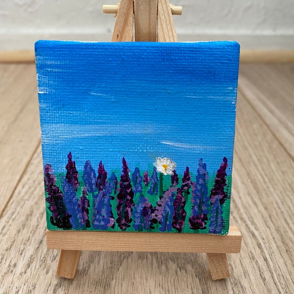 Tableau miniature acrylique sur toile fleurit