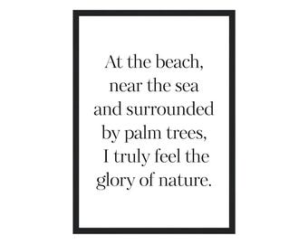 Póster o marco de fotos de madera en blanco, beige y negro con frase inspiradora sobre el mar para decoración del hogar o interior en formato DIN A4, A3 o A2.