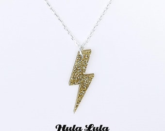 Glitter Acrylic Lightning Bolt Necklace: Assorted Colours