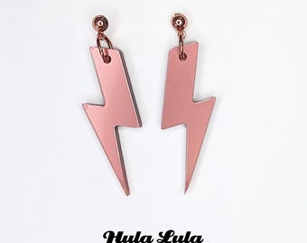 Rose Gold Perspex Lightning Bolt Earrings