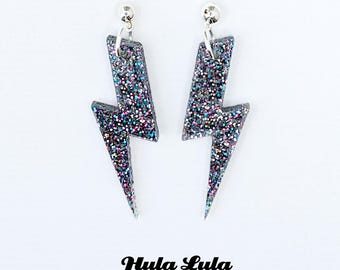 Glitter Acrylic Lightning Bolt Earrings: Assorted Colours