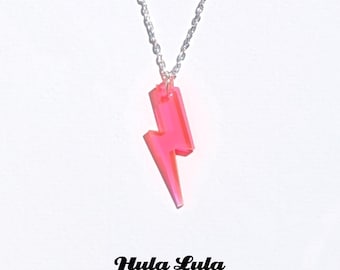 Neon Pink Perspex Lightning Bolt Necklace