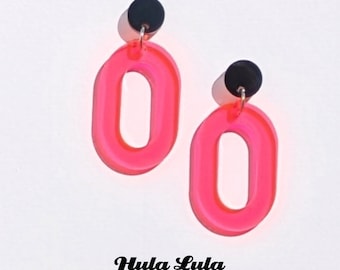 Neon Pink Perspex Oval Hoop Earrings