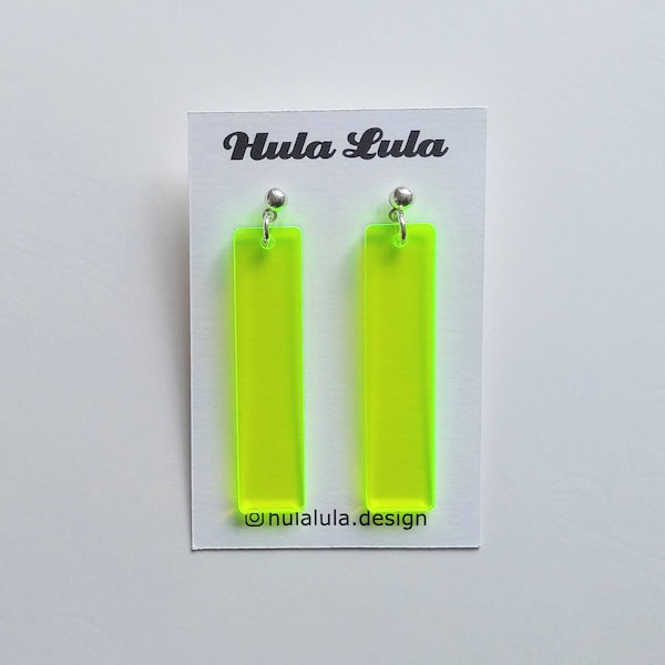 Handmade Neon Yellow Perspex Acrylic Earrings