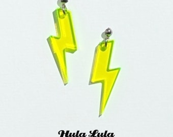 Neon Yellow Perspex Lightning Bolt Earrings
