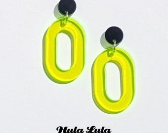 Neon Yellow Perspex Oval Hoop Earrings