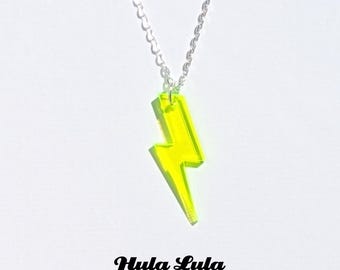 Neon Yellow Perspex Lightning Bolt Necklace