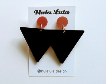 Black and Rose Gold Perspex Large Geometric Earrings