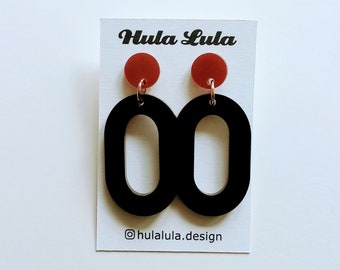 Black and Rose Gold Perspex Oval Hoop Earrings
