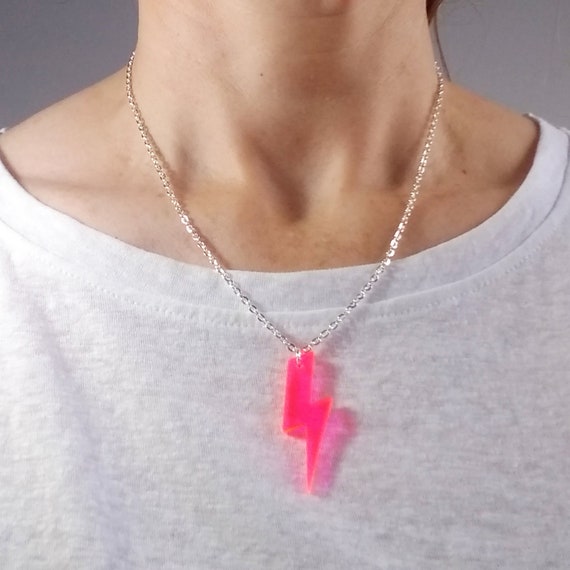 Handmade Neon Pink Lightning Bolt Necklace