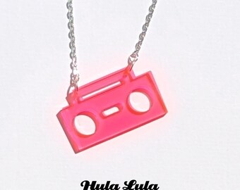 Neon Pink Perspex Boombox Necklace
