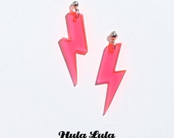 Neon Pink Perspex Lightning Bolt Earrings