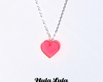 Neon Pink Perspex Small Heart Necklace