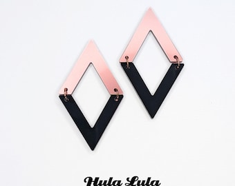 Rose Gold and Black Perspex Geometric Earrings