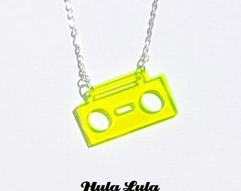Neon Yellow Perspex Boombox Necklace