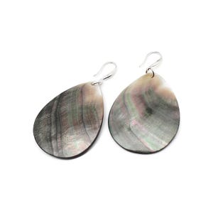 Teardrop Shell Earrings: Large Dark Mother of Pearl Dangles, Sterling Silver Hooks