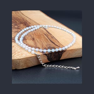 Blue Opalite Necklace: Beaded Translucent Gemstone Collar, Silver Plated