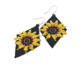 Pendientes de girasol con cuentas: cuentas cónicas colgantes, ganchos de plata de ley